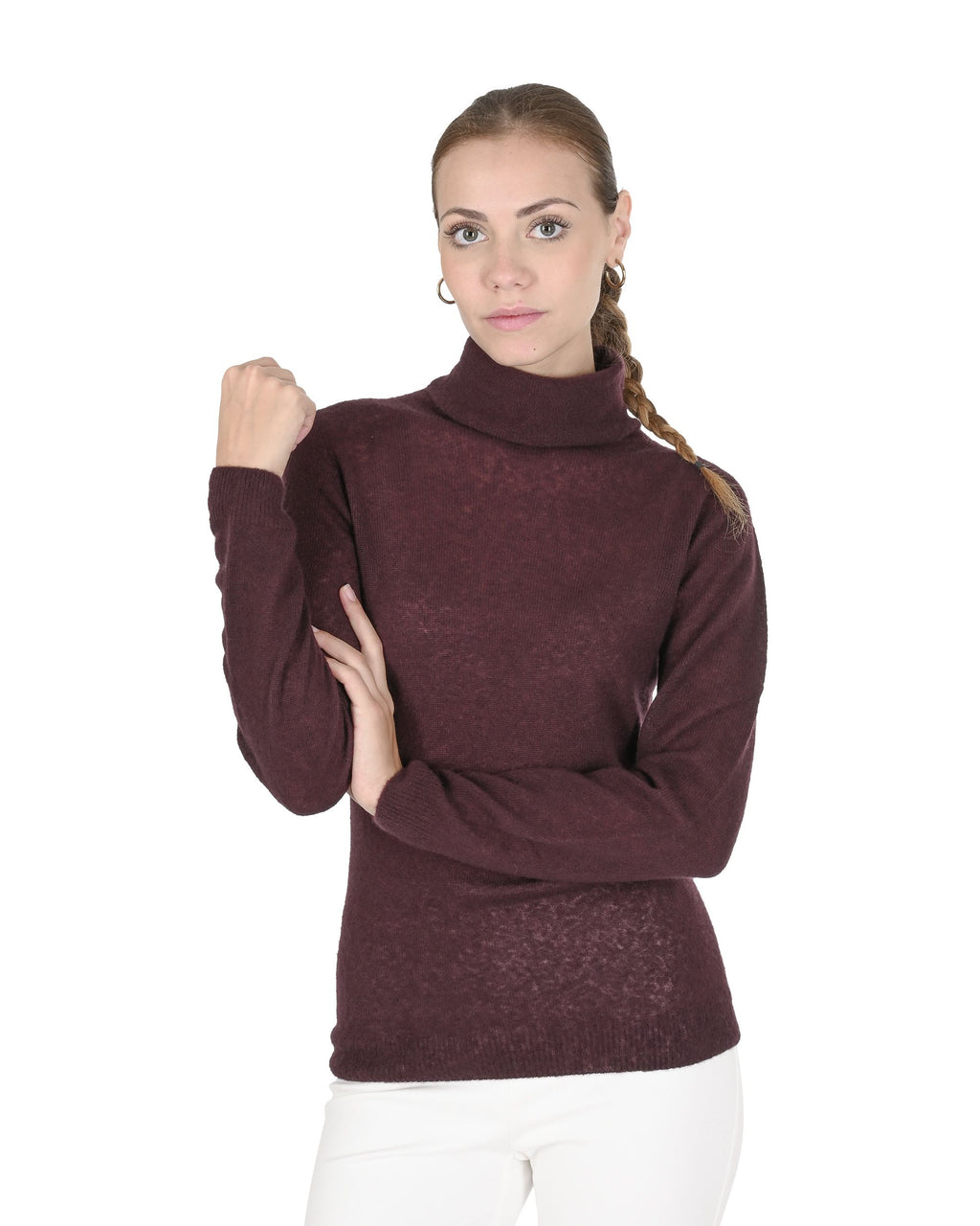Maglione dolcevita da donna in cashmere Crown of Edinburgh COE 0019 BORDEAUX
