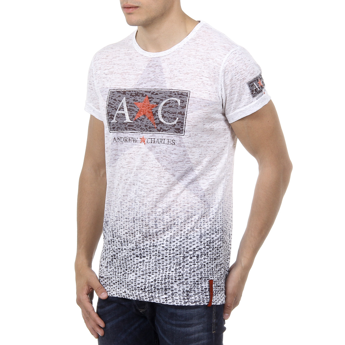 Andrew Charles T-shirt da uomo a maniche corte con scollo rotondo, bianca LEVI