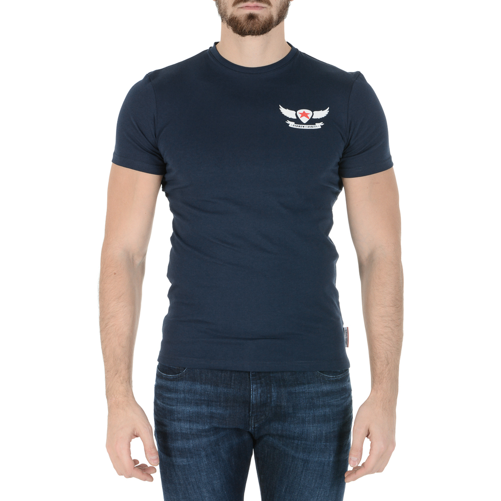 Andrew Charles Maglietta da uomo a maniche corte con scollo rotondo blu KEITA