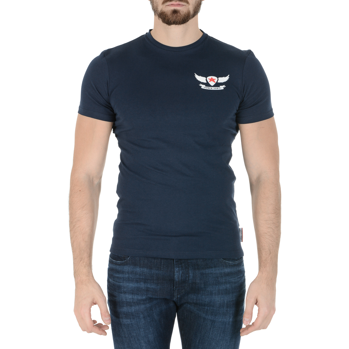 Andrew Charles Maglietta da uomo a maniche corte con scollo rotondo blu KEITA