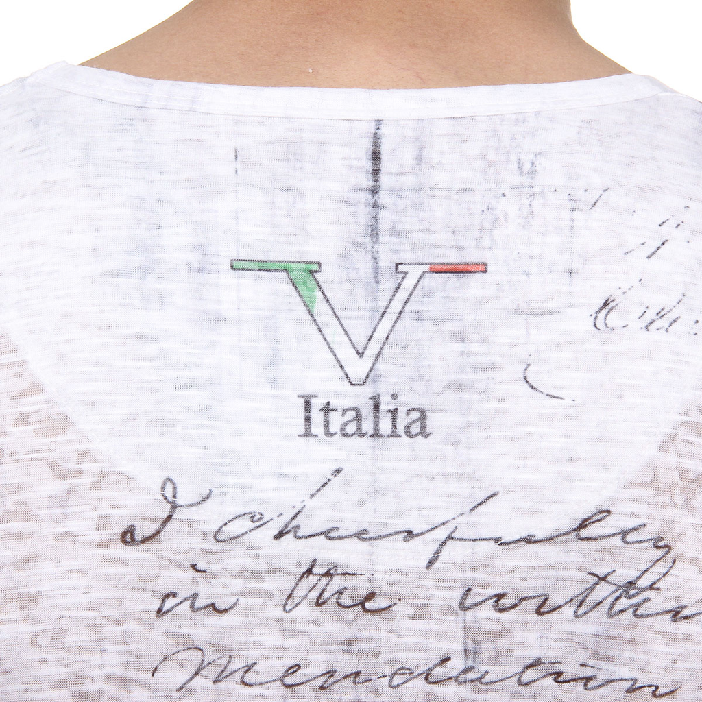 V 1969 Italia T-shirt da uomo a maniche corte con scollo a V, bianca JACOB