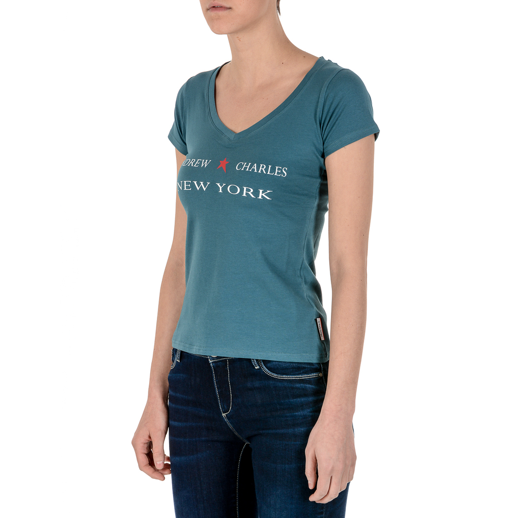 Andrew Charles T-shirt da donna a maniche corte con scollo a V verde TAPIWA