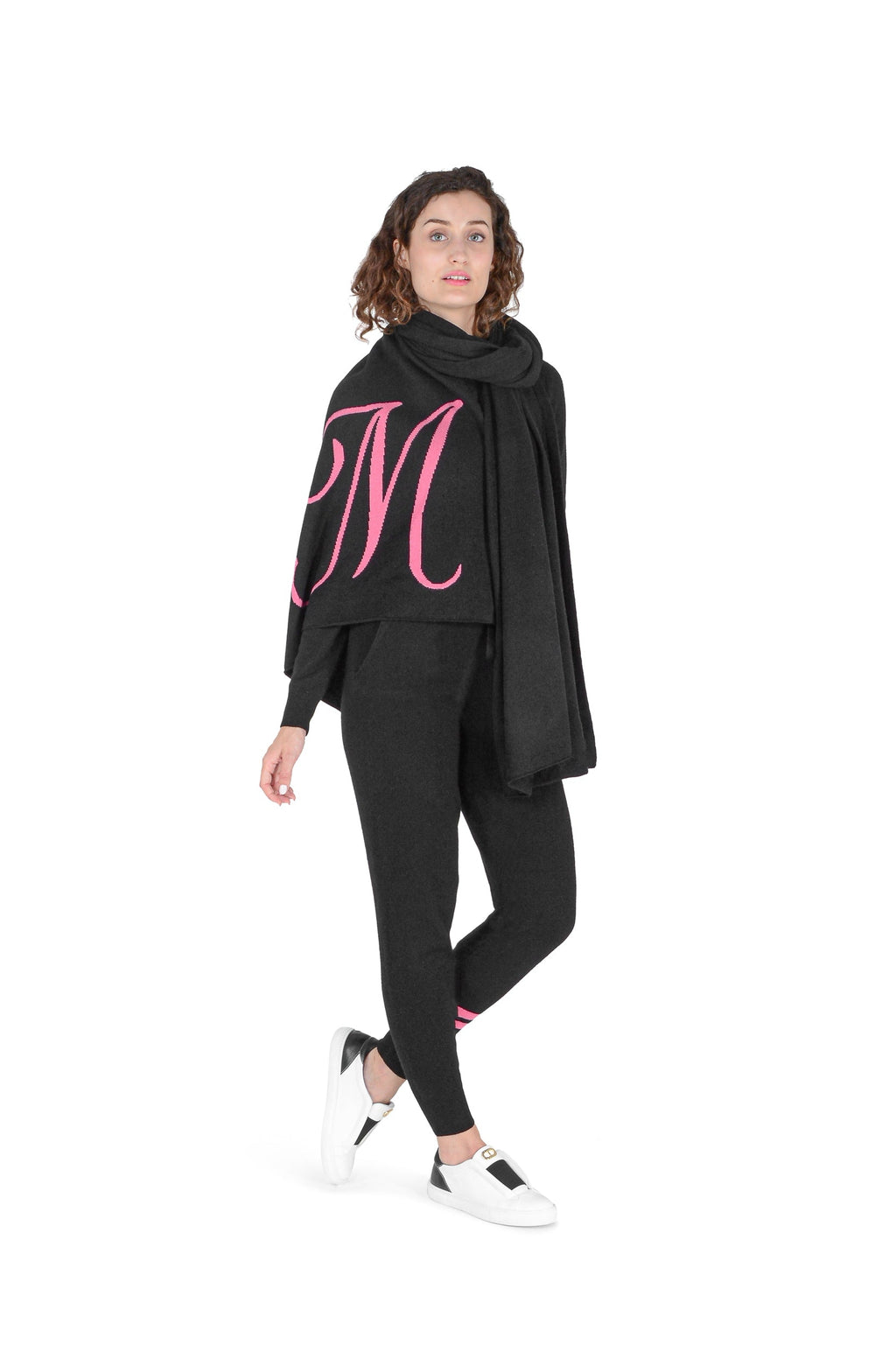 Sciarpa in cashmere con monogramma - Nero
