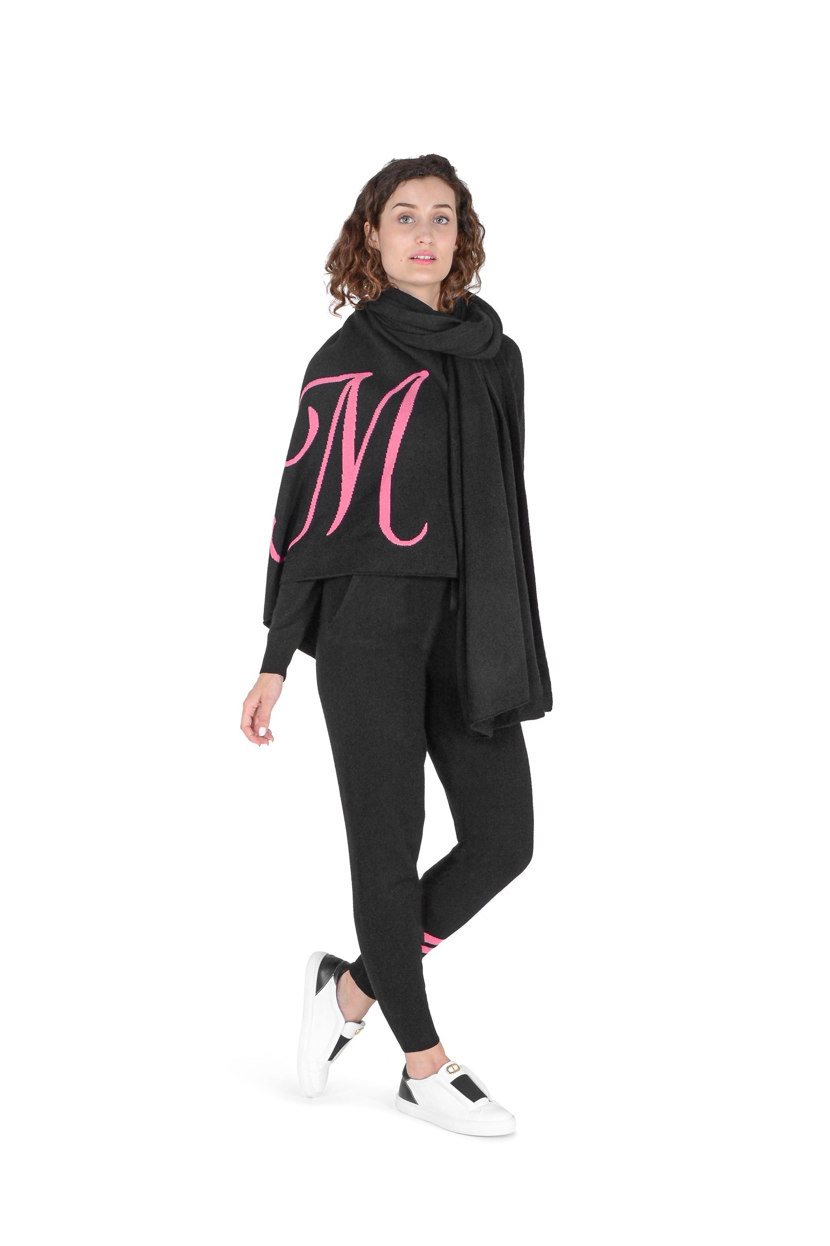 Sciarpa in cashmere con monogramma - Nero