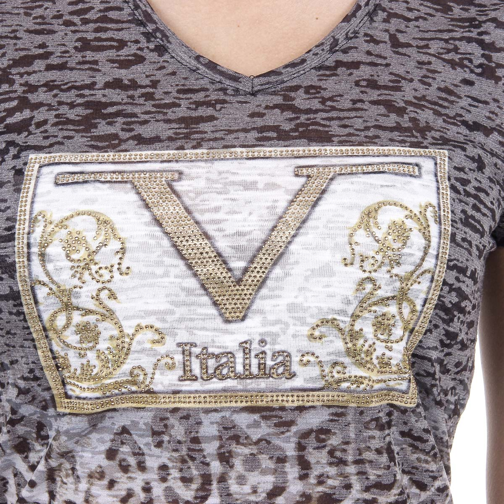 V 1969 Italia T-shirt da donna a maniche corte con scollo a V nera EVELYN