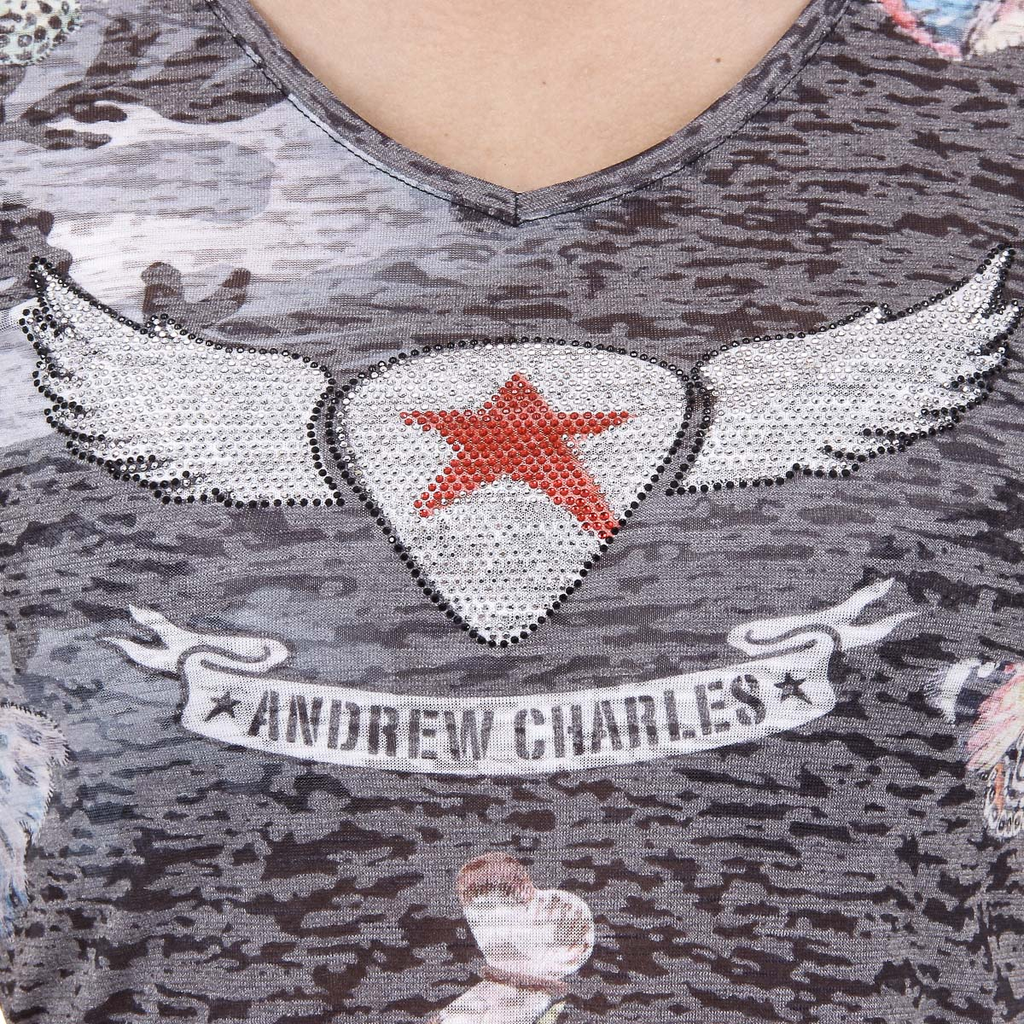 Andrew Charles T-shirt da donna a maniche corte con scollo a V nera STELLA