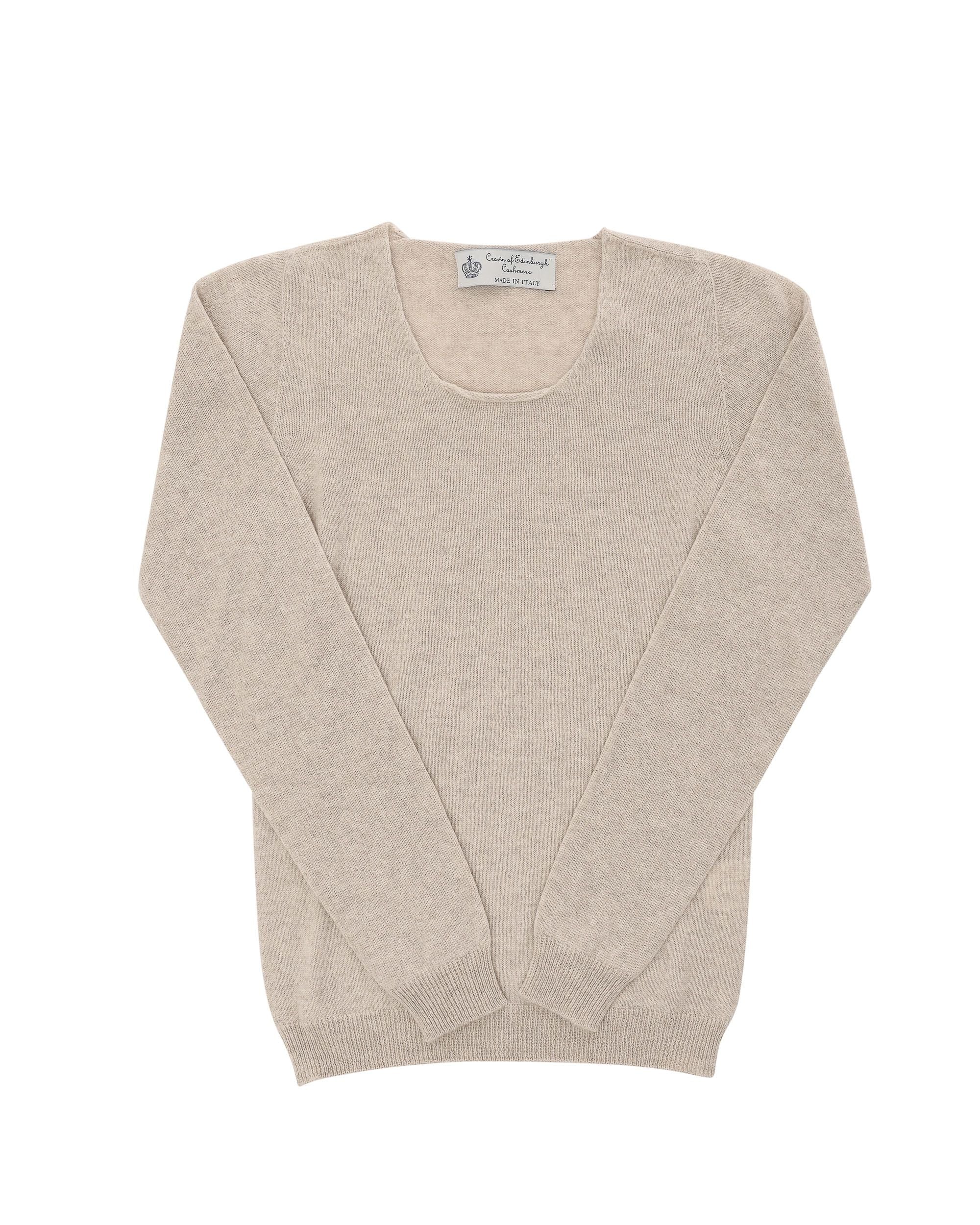 Maglione da donna in cashmere con scollo quadrato Crown of Edinburgh COE 0024 SAND