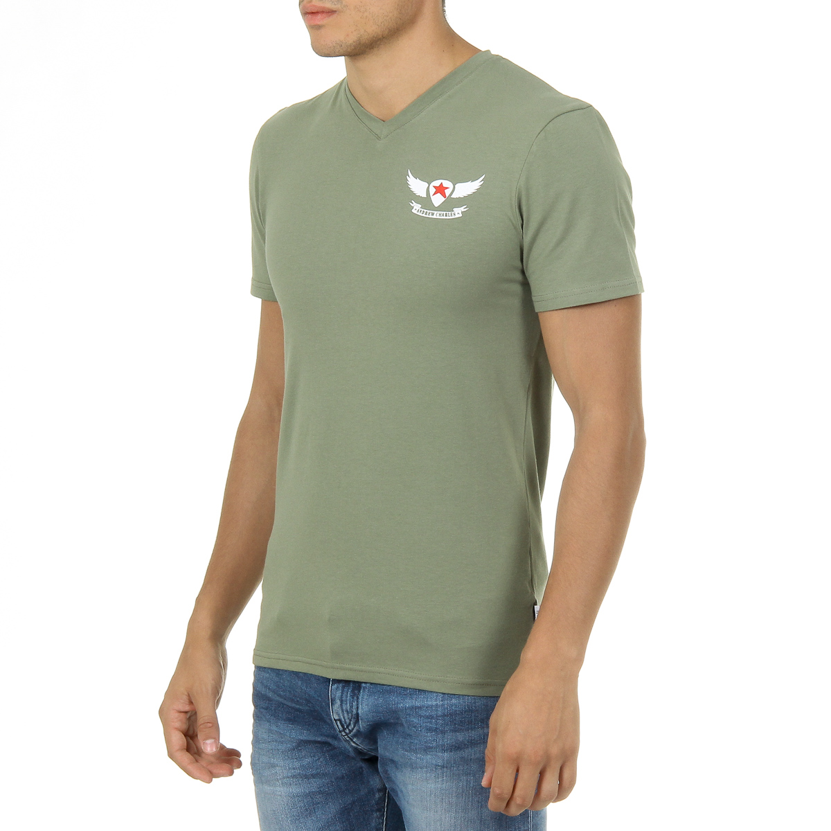 Andrew Charles Maglietta da uomo a maniche corte con scollo a V, verde KENAN
