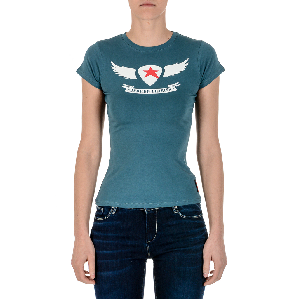 Andrew Charles T-shirt da donna a maniche corte con scollo rotondo verde TARANA