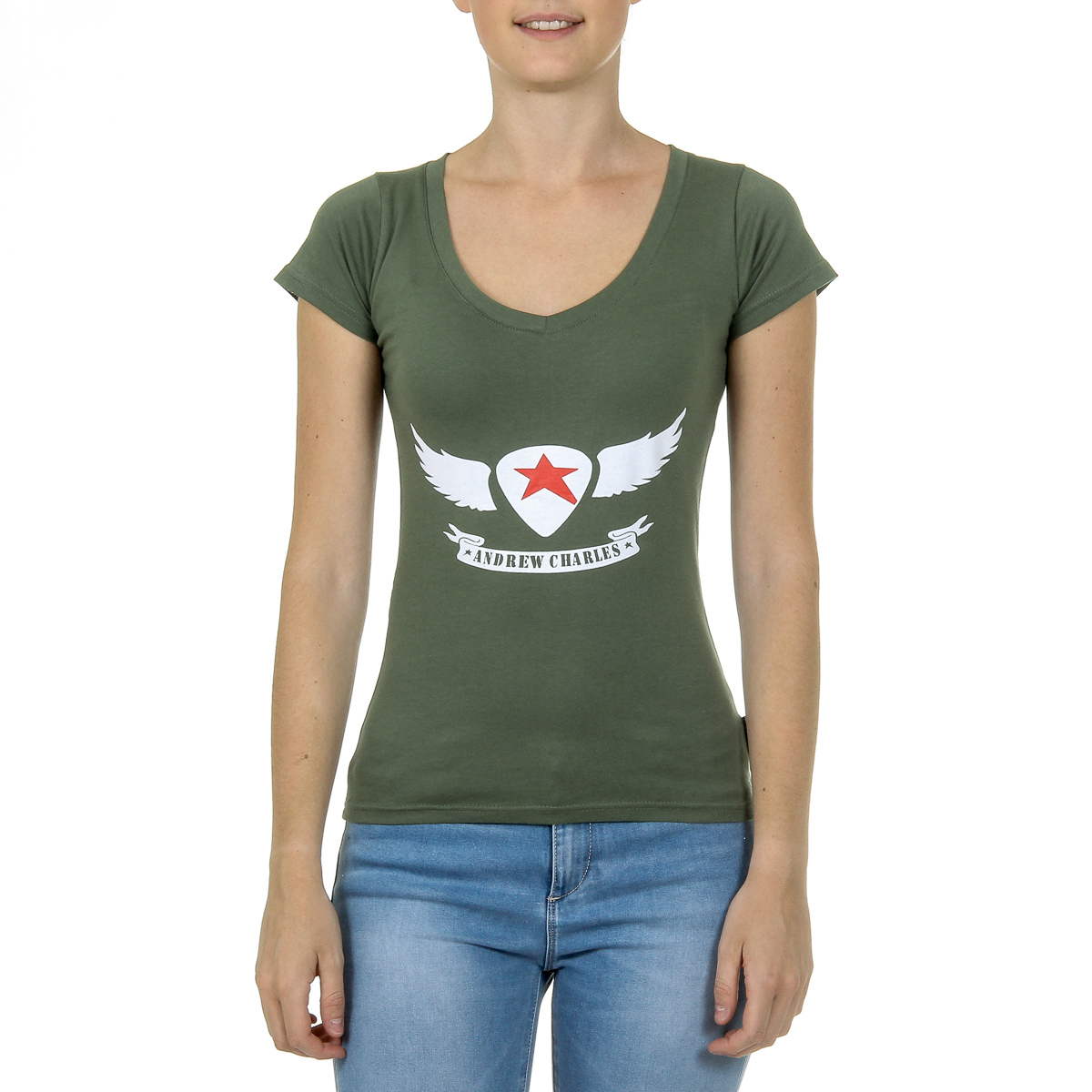 Andrew Charles T-shirt da donna a maniche corte con scollo a V verde TAPIWA