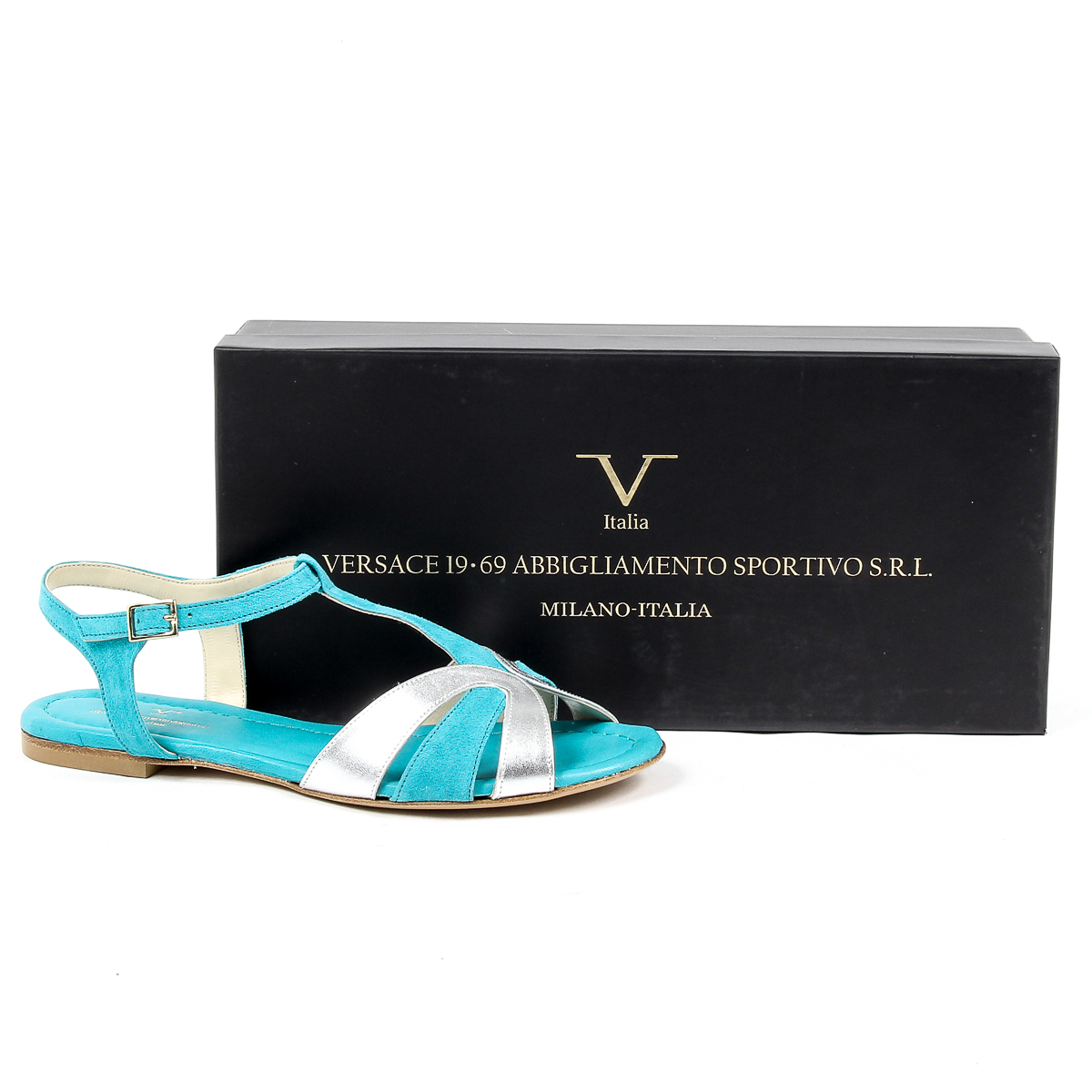 V 1969 Italia Sandalo piatto da donna azzurro GRAZIA