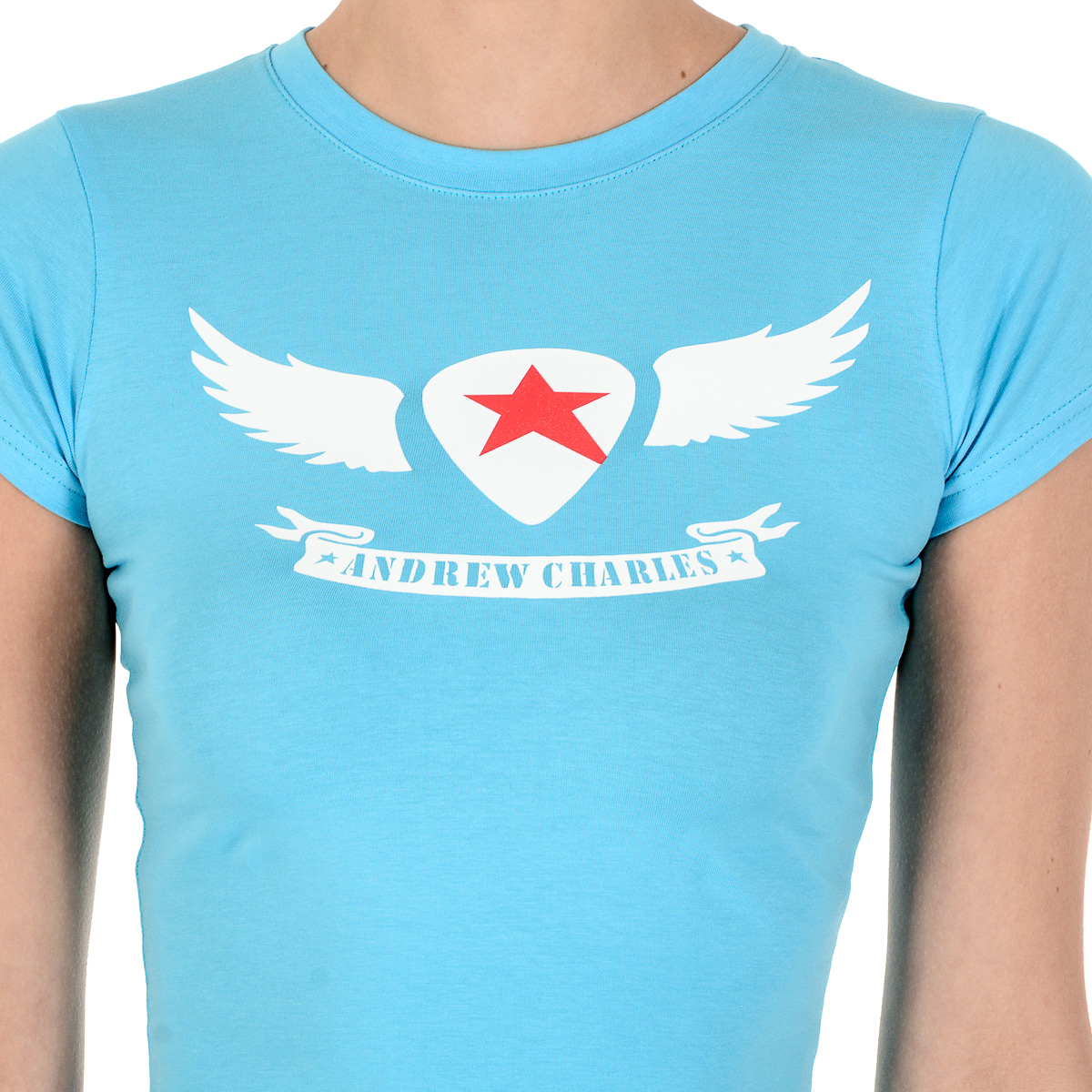 Andrew Charles T-shirt da donna a maniche corte con scollo tondo, blu chiaro TARANA
