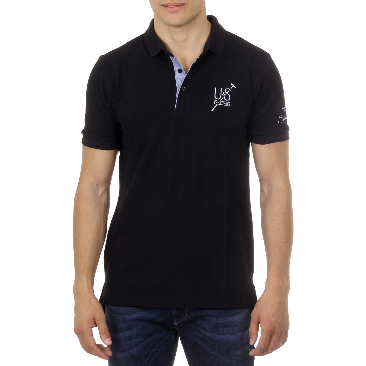 Polo da uomo a maniche corte Ufford & Suffolk Polo Club US026 NERO