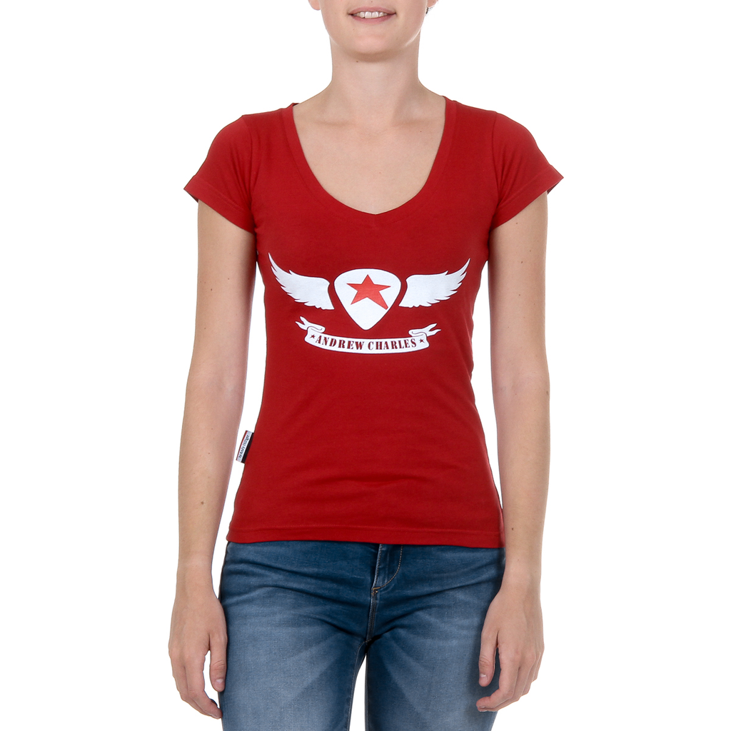 Andrew Charles T-shirt da donna a maniche corte con scollo a V, rossa TAPIWA