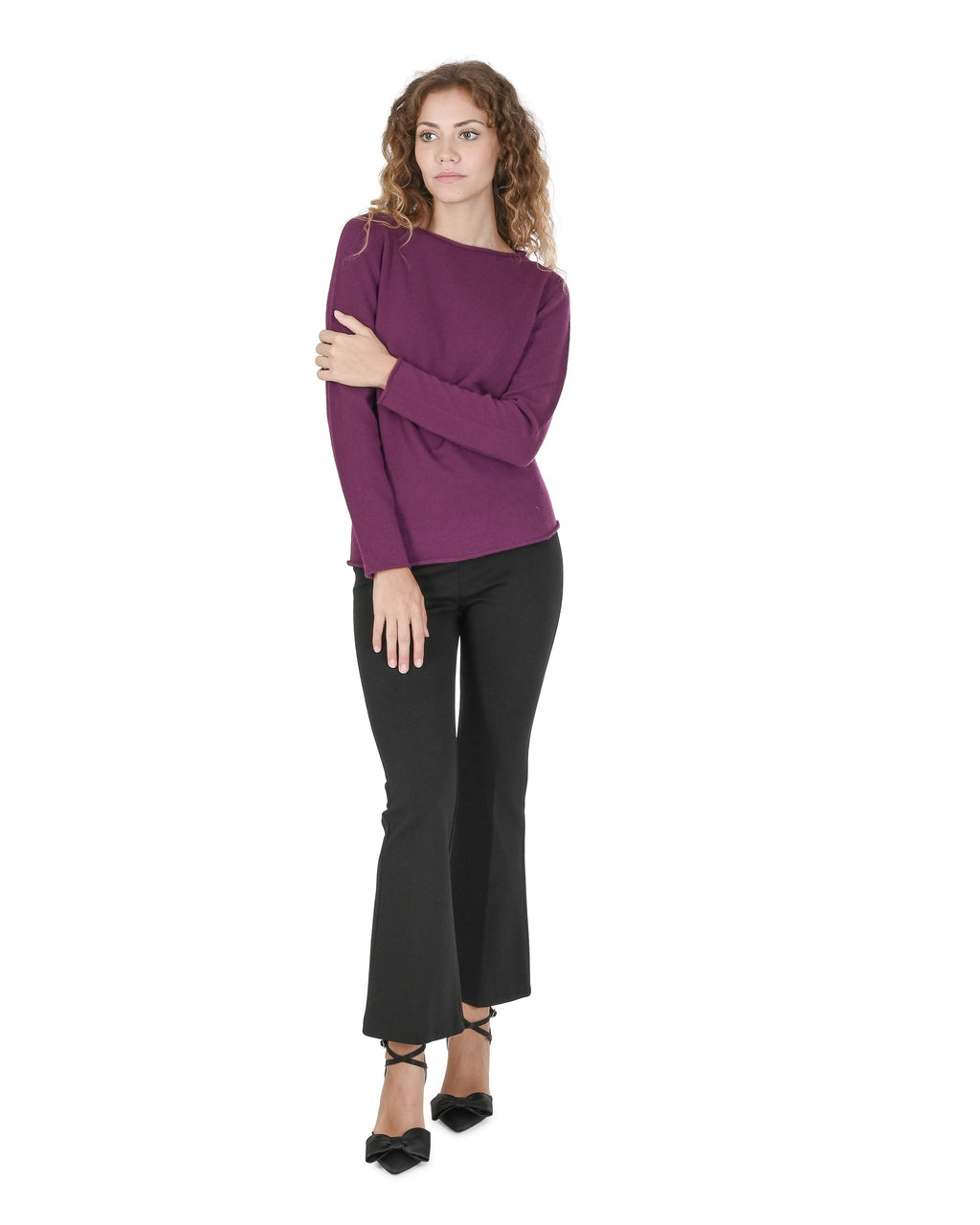 Maglione da donna in cashmere con scollo a barca Crown of Edinburgh COE 0025 VIOLA