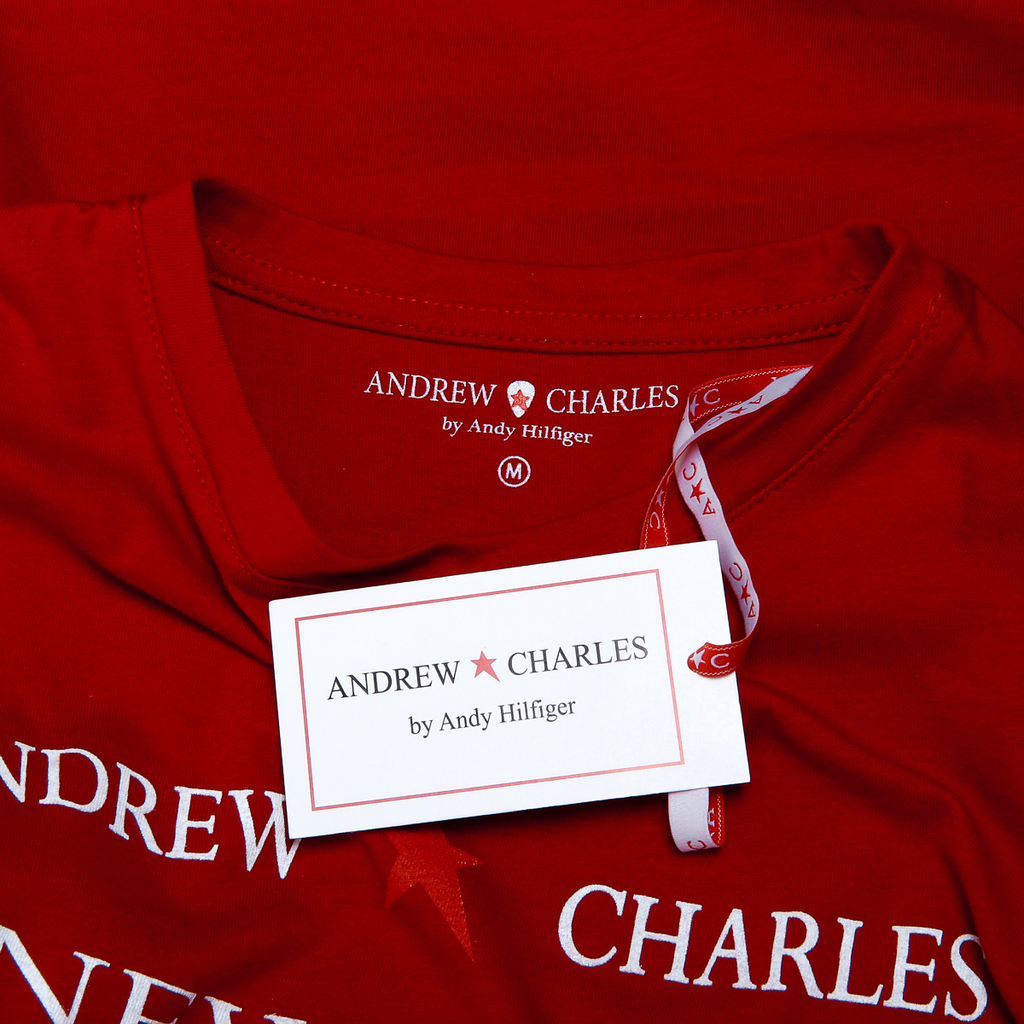 Andrew Charles Maglietta da donna a maniche corte con scollo rotondo, rossa TARANA