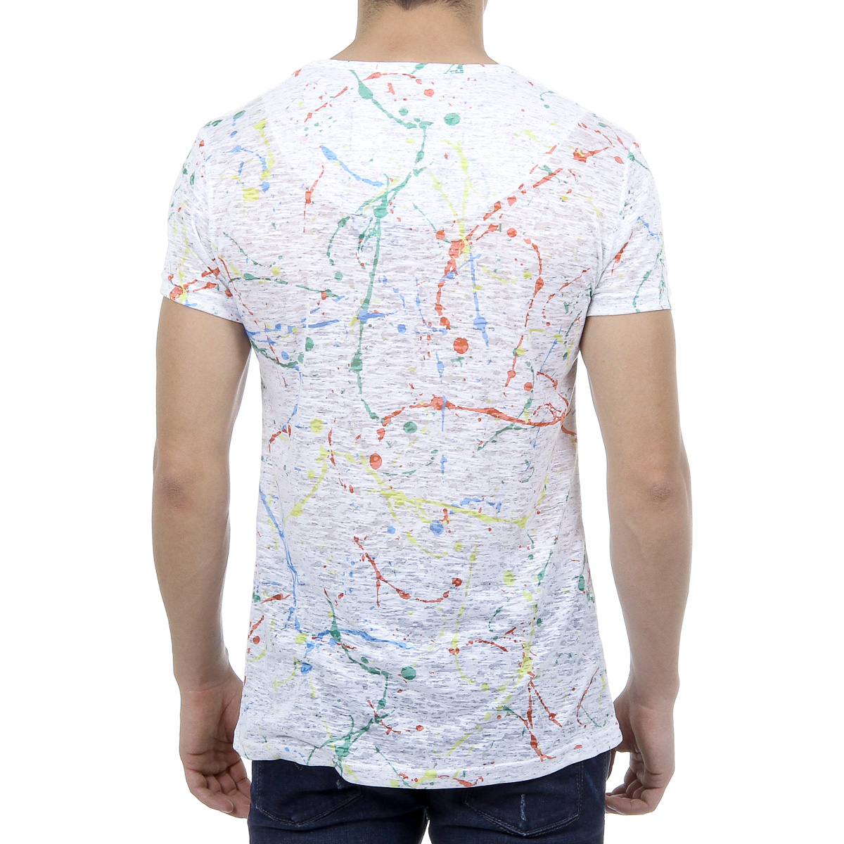 Andrew Charles T-shirt da uomo a maniche corte con scollo tondo, bianca, modello HUNTER