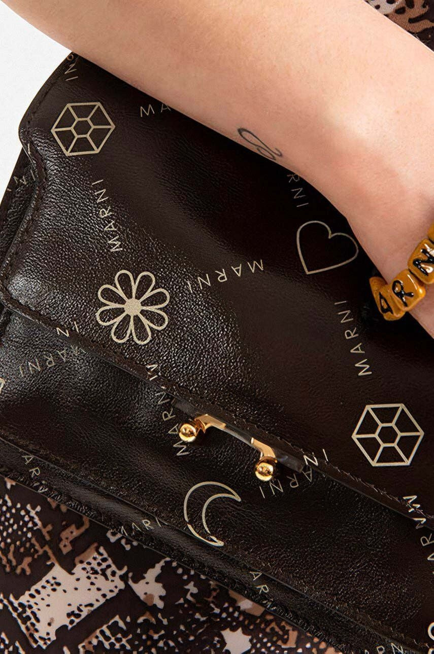 Borsa Marni Logo Leather Mini Trunk marrone