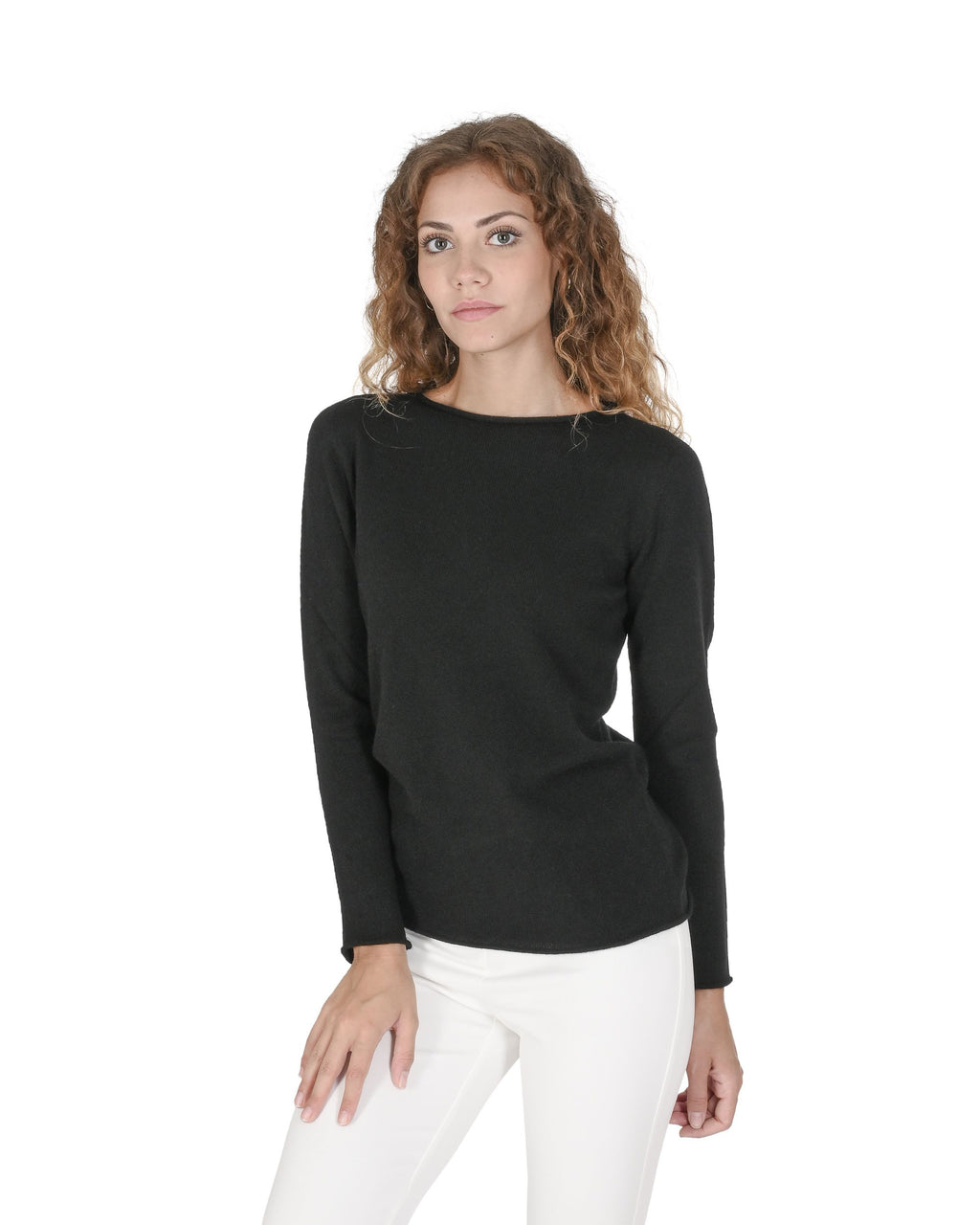 Maglione da donna in cashmere con scollo a barca Crown of Edinburgh COE 0025 NERO