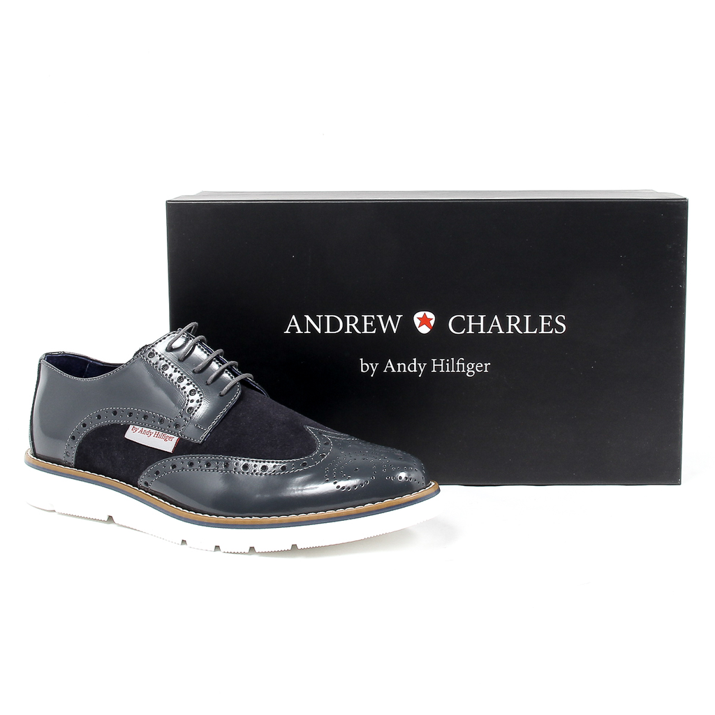 Andrew Charles Mens Brogue Oxford Shoe 914 ABRASIVATO CAM GRIGIO BLEU