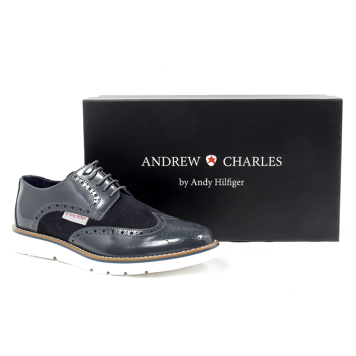 Andrew Charles Mens Brogue Oxford Shoe 914 ABRASIVATO CAM GRIGIO BLEU