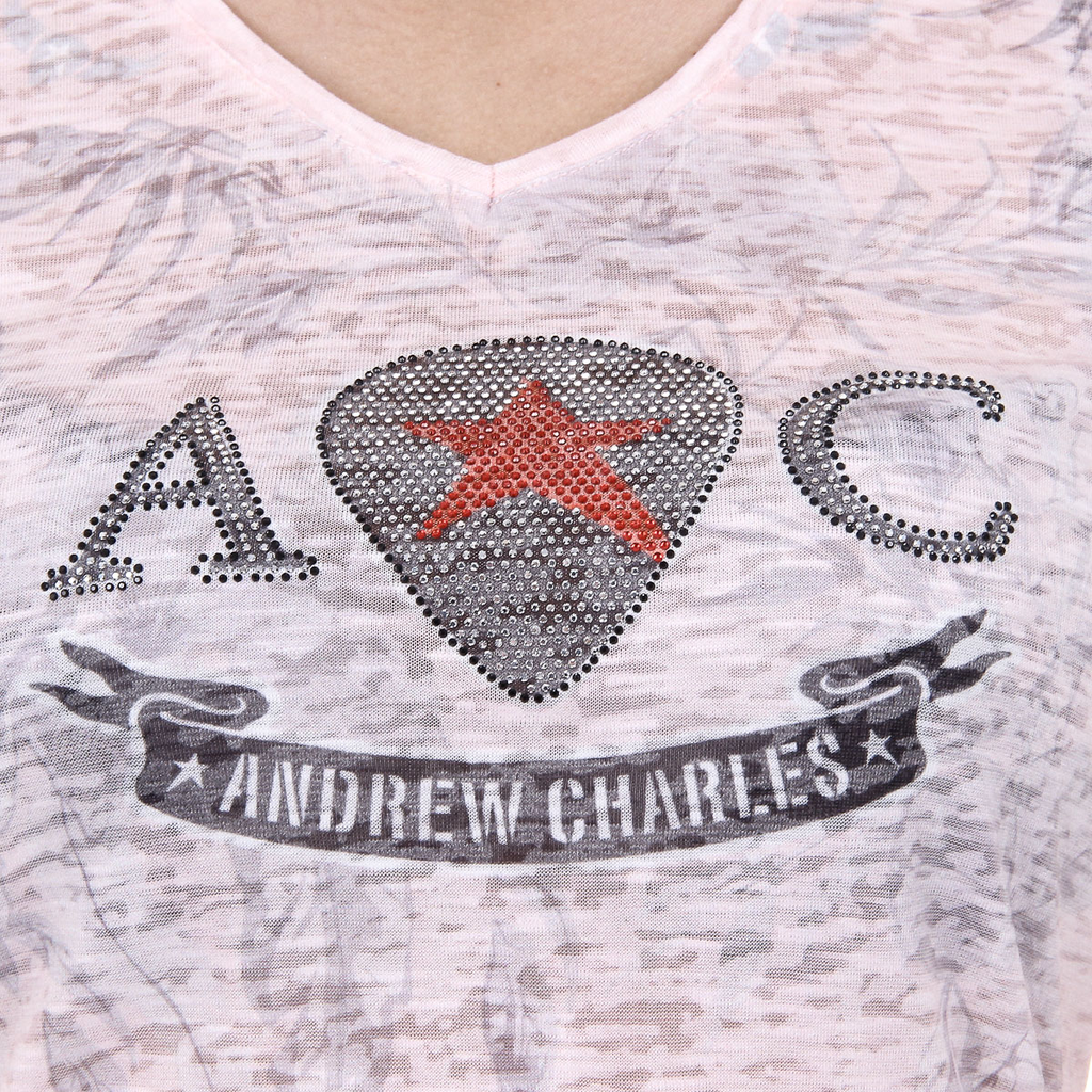 Andrew Charles T-shirt da donna a maniche corte con scollo a V rosa ALEXA