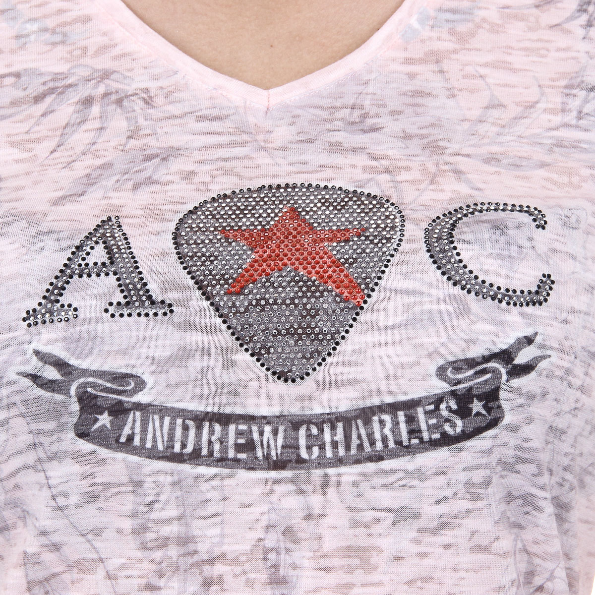 Andrew Charles T-shirt da donna a maniche corte con scollo a V rosa ALEXA