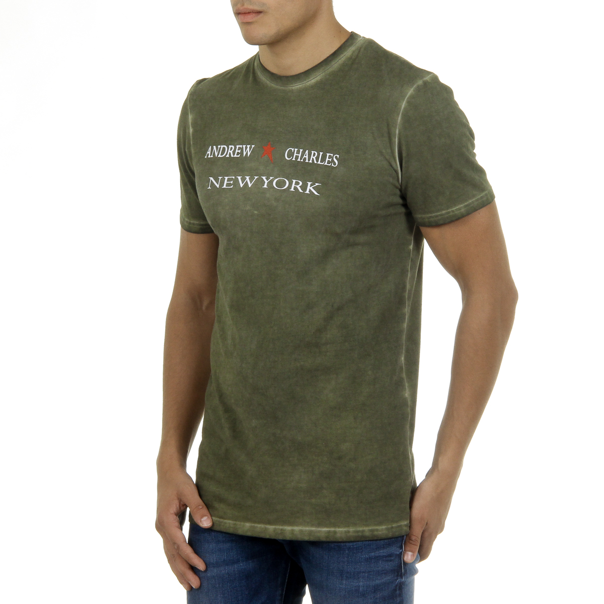 Andrew Charles T-shirt da uomo a maniche corte con scollo rotondo, verde KARITA