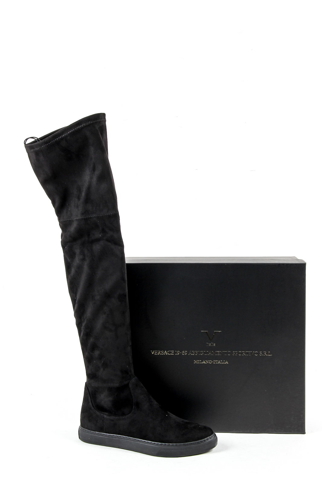 V 1969 Italia Stivale alto da donna nero VETRO