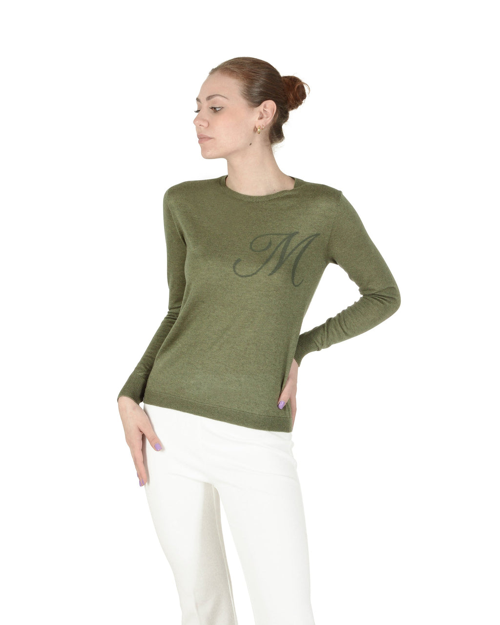 Maglia girocollo in cashmere estivo - Manica lunga - Verde