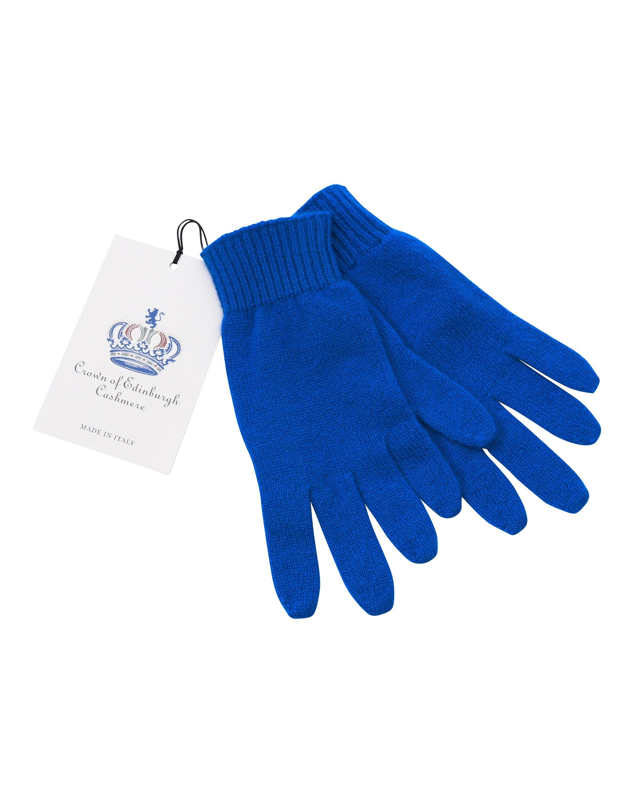 Guanti corti da donna in cashmere Crown of Edinburgh COE 001 BLU REALE