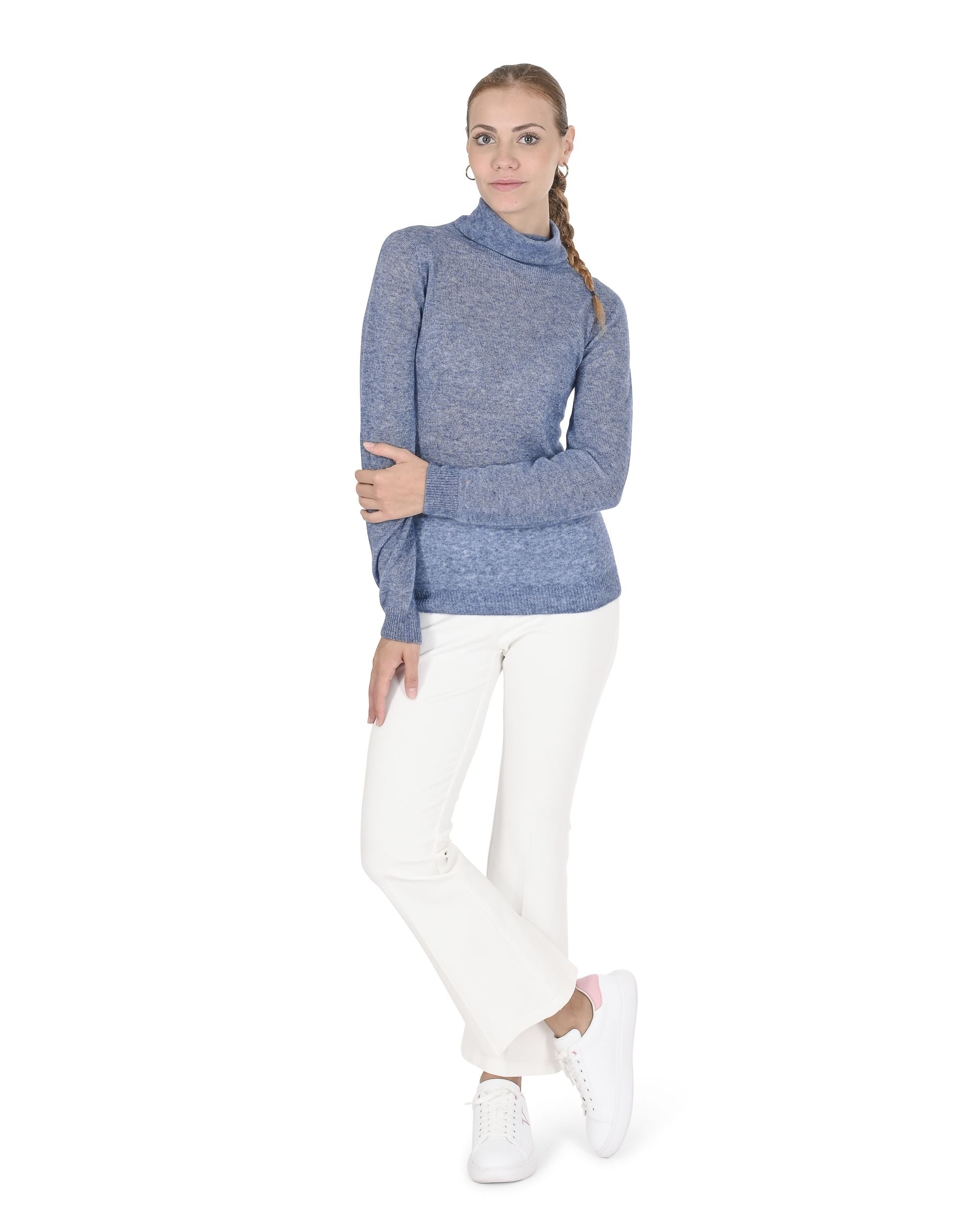 Maglione dolcevita da donna in cashmere Crown of Edinburgh COE 0019 BLU MELANGE