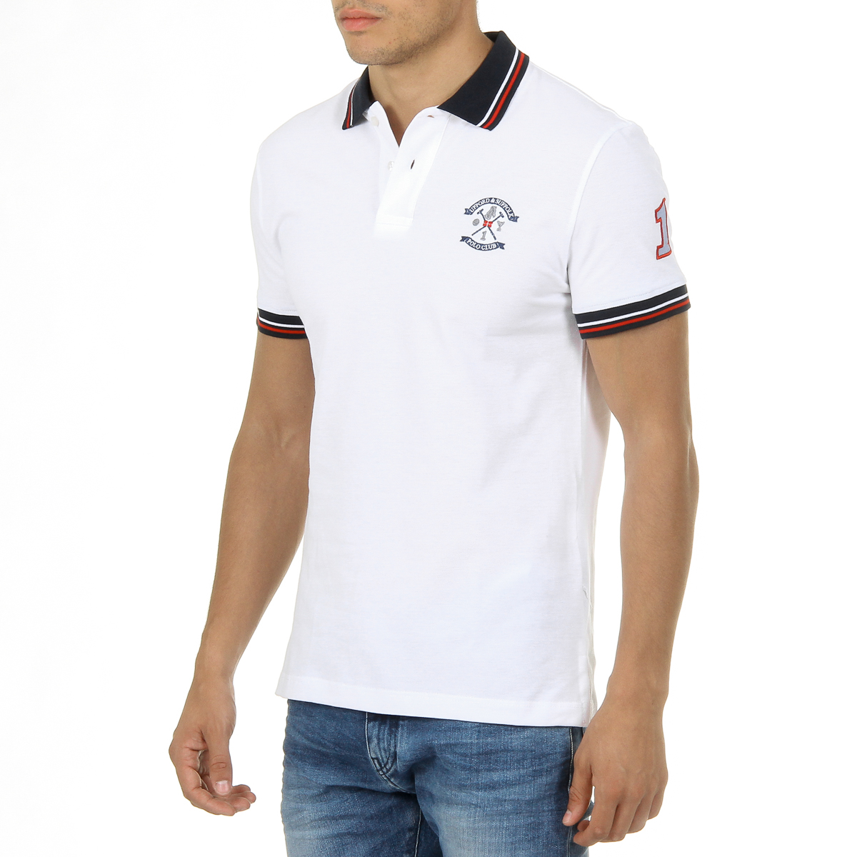 Polo da uomo a maniche corte Ufford & Suffolk Polo Club, colore bianco APACHE