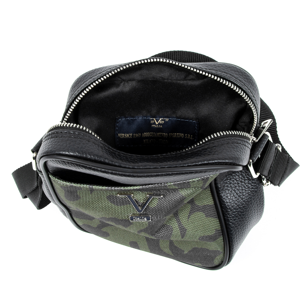 V 1969 Italia Borsa a tracolla da uomo nera MILITARE