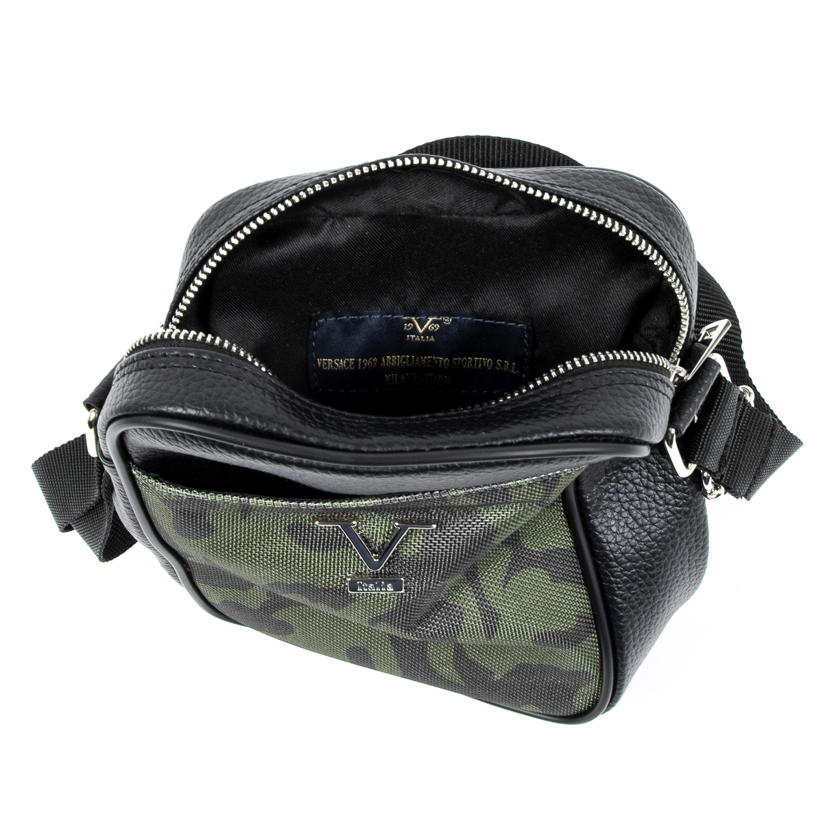 V 1969 Italia Borsa a tracolla da uomo nera MILITARE