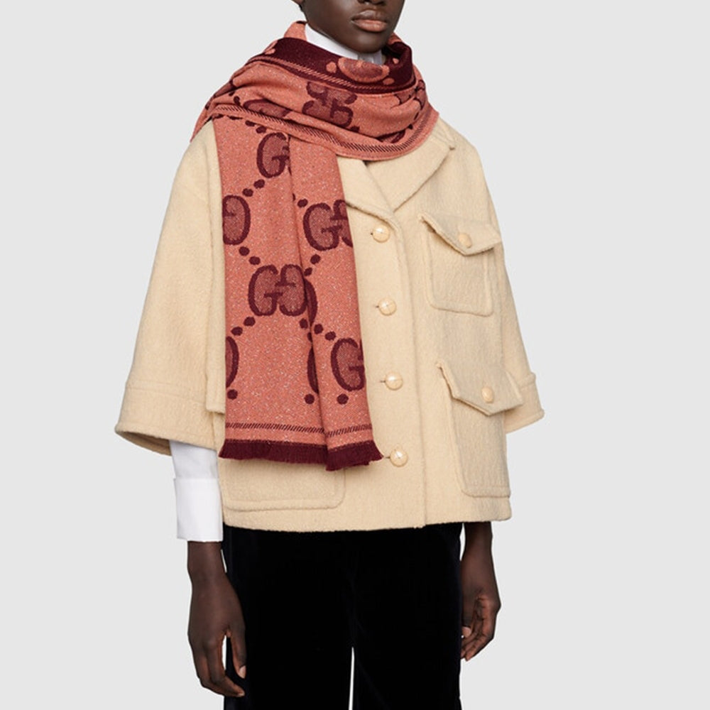Gucci GG Metallic foulard 45x195 cm rosa metallizzato bordeaux
