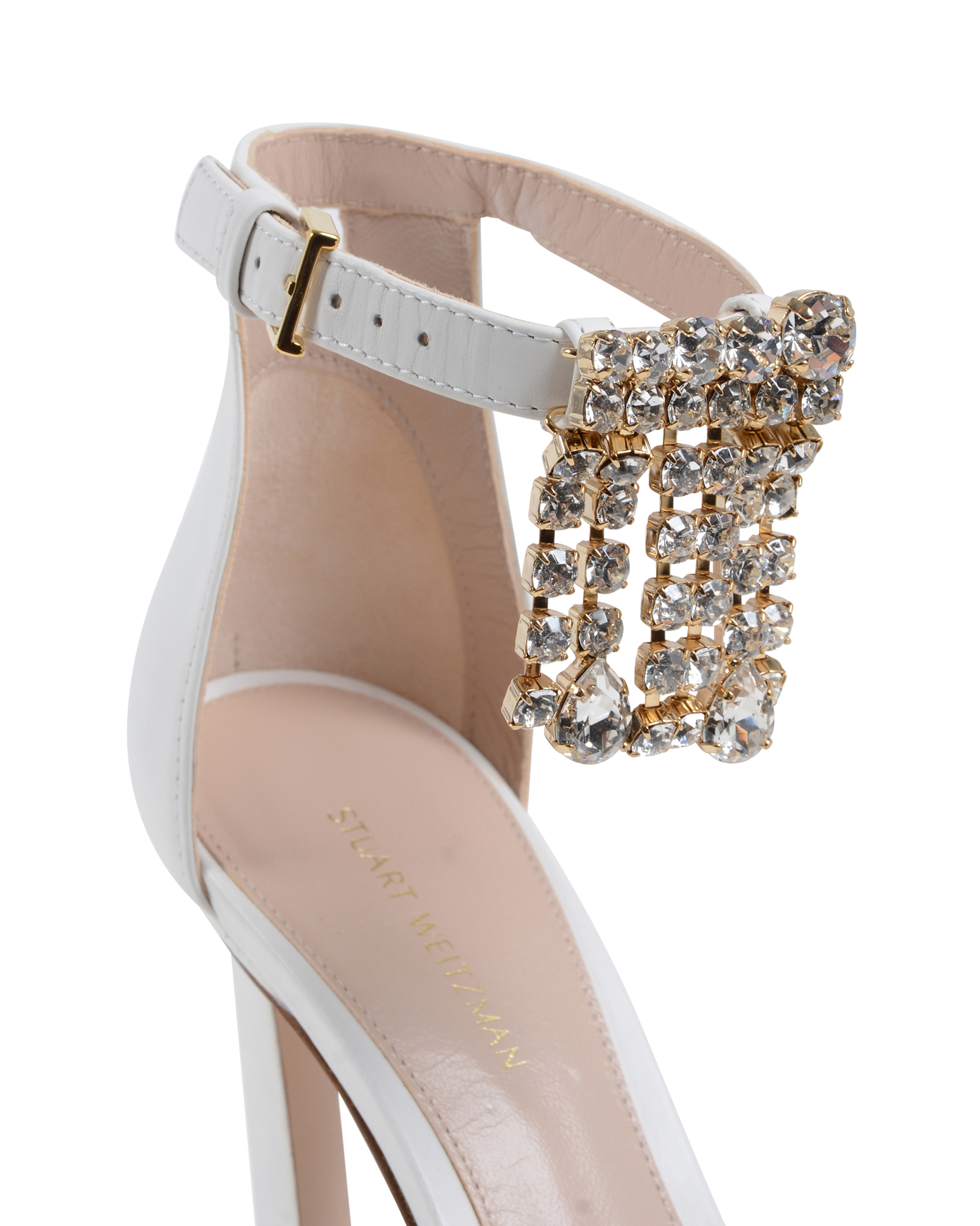 Stuart Weitzman Sandalo con cinturino alla caviglia da donna bianco FRINGESQUARENUDIST