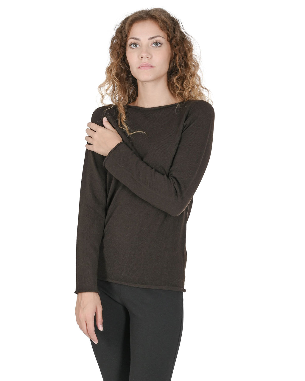 Maglione da donna in cashmere con scollo a barca Crown of Edinburgh COE 0025 MARRONE