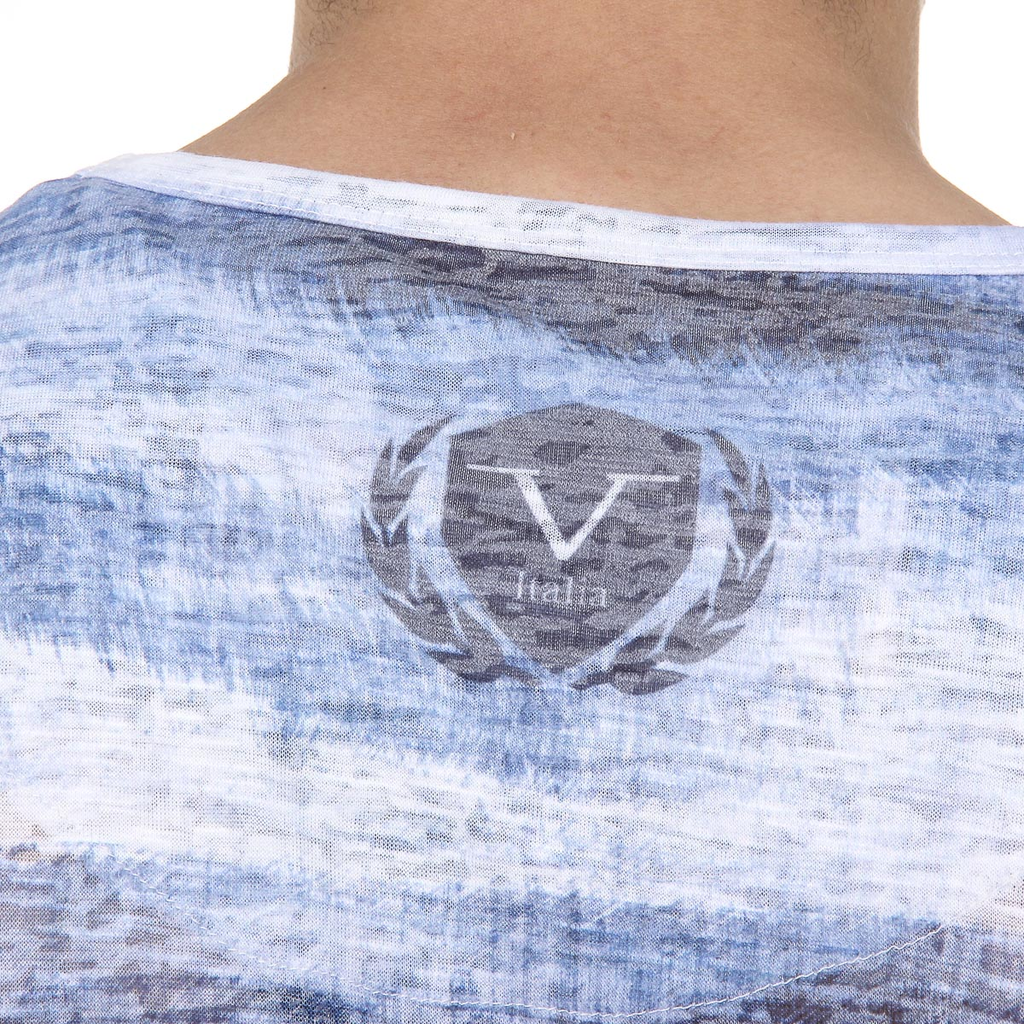 V 1969 Italia T-shirt da uomo a maniche corte con scollo tondo azzurro LOGAN