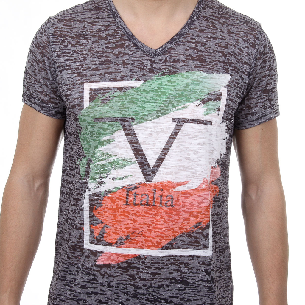 V 1969 Italia T-shirt da uomo a maniche corte con scollo a V, nera LUCAS