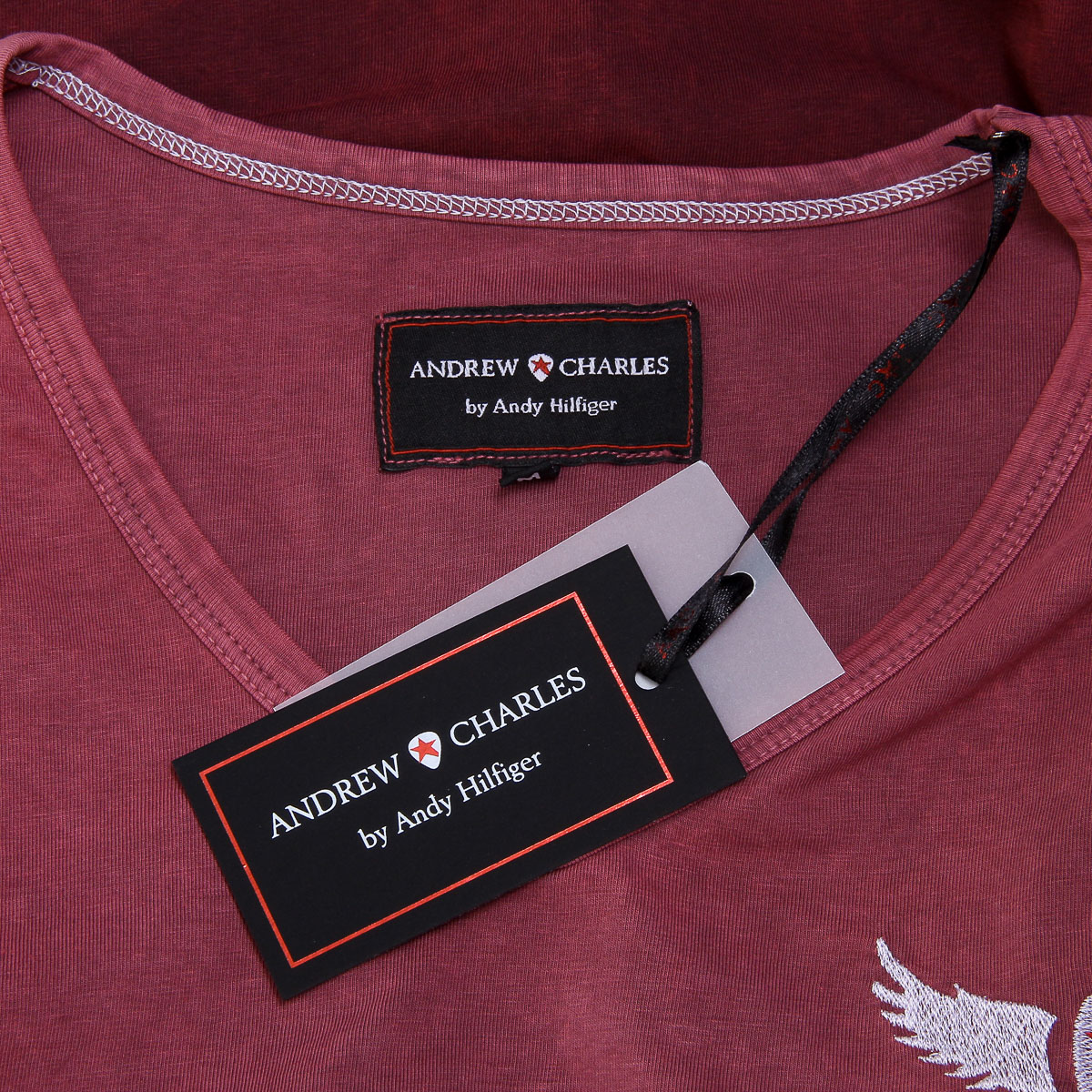 Andrew Charles T-shirt da uomo a maniche corte con scollo a V Bordeaux ELI