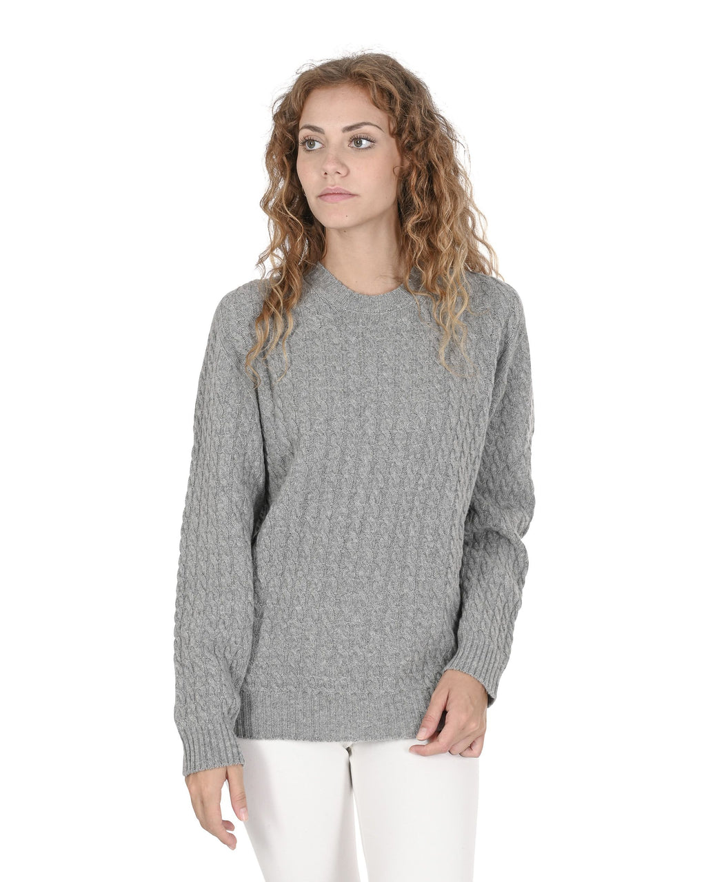 Maglione girocollo da donna in cashmere Crown of Edinburgh COE 0013 GRIGIO