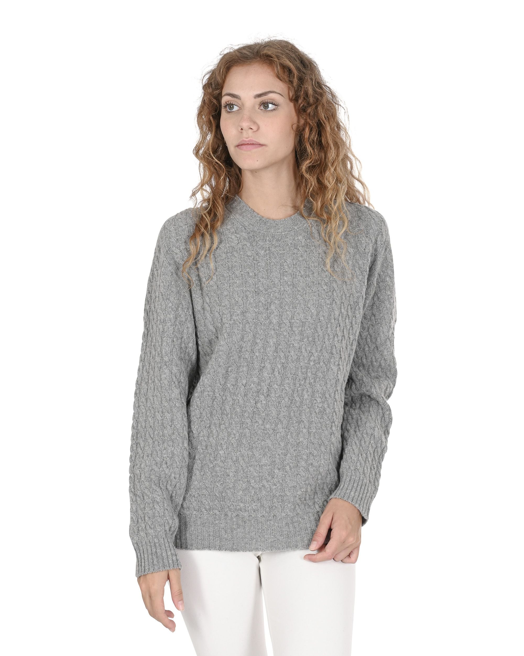 Maglione girocollo da donna in cashmere Crown of Edinburgh COE 0013 GRIGIO