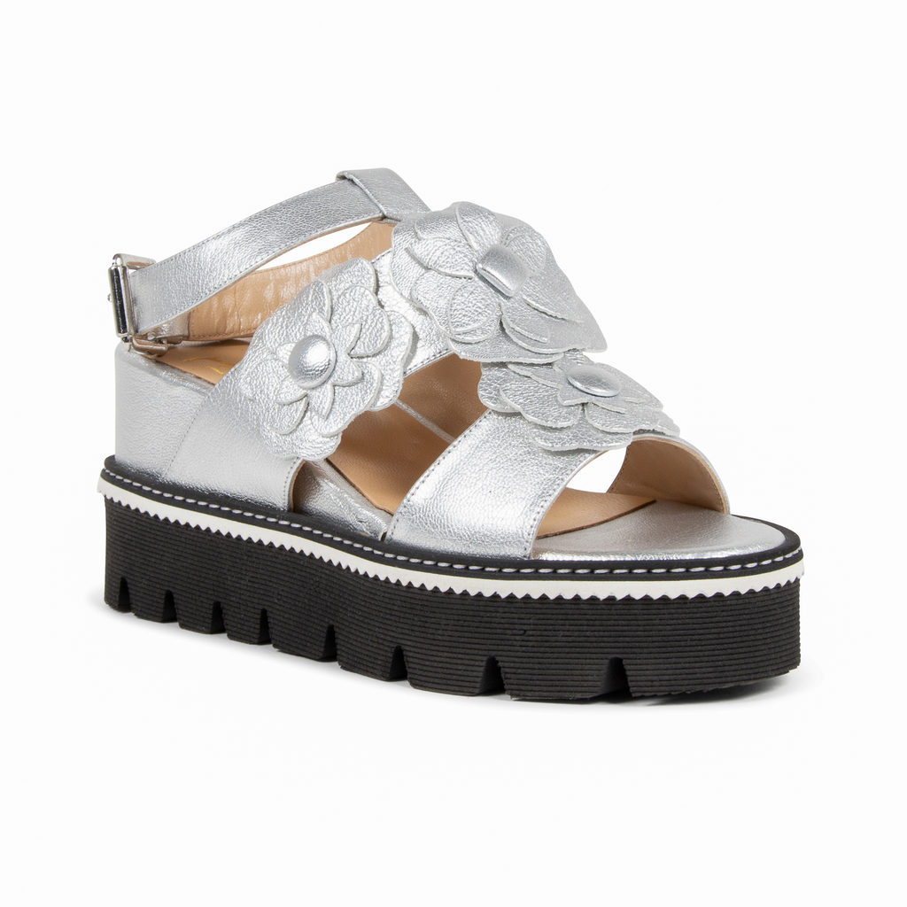 V1969 Italia Sandalo con plateau da donna Argento B3042DO CAPRA VETREX LAM ARGENTO