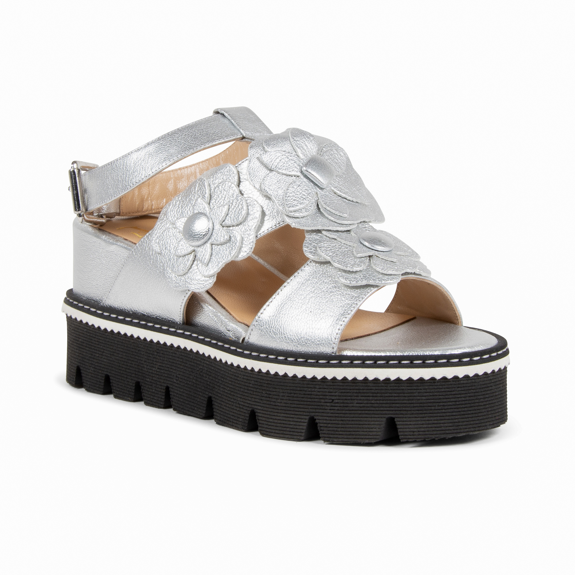V1969 Italia Sandalo con plateau da donna Argento B3042DO CAPRA VETREX LAM ARGENTO
