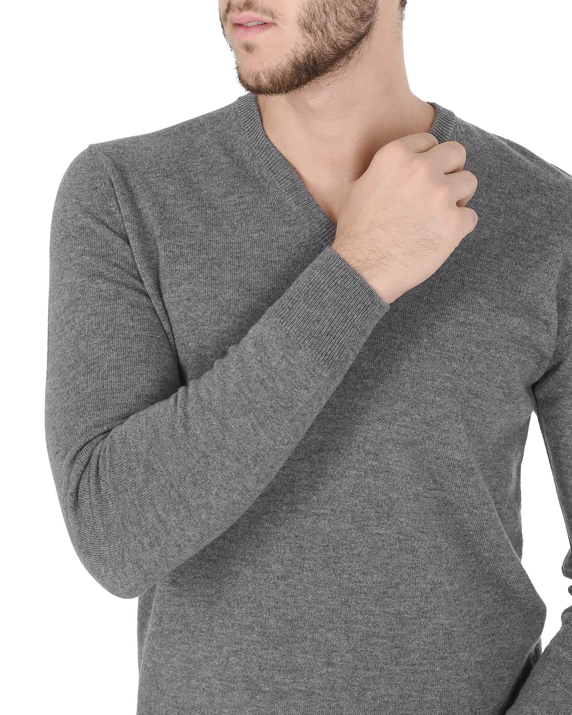 Maglione da uomo in cashmere con scollo a V Crown of Edinburgh COE 0012 GRIGIO