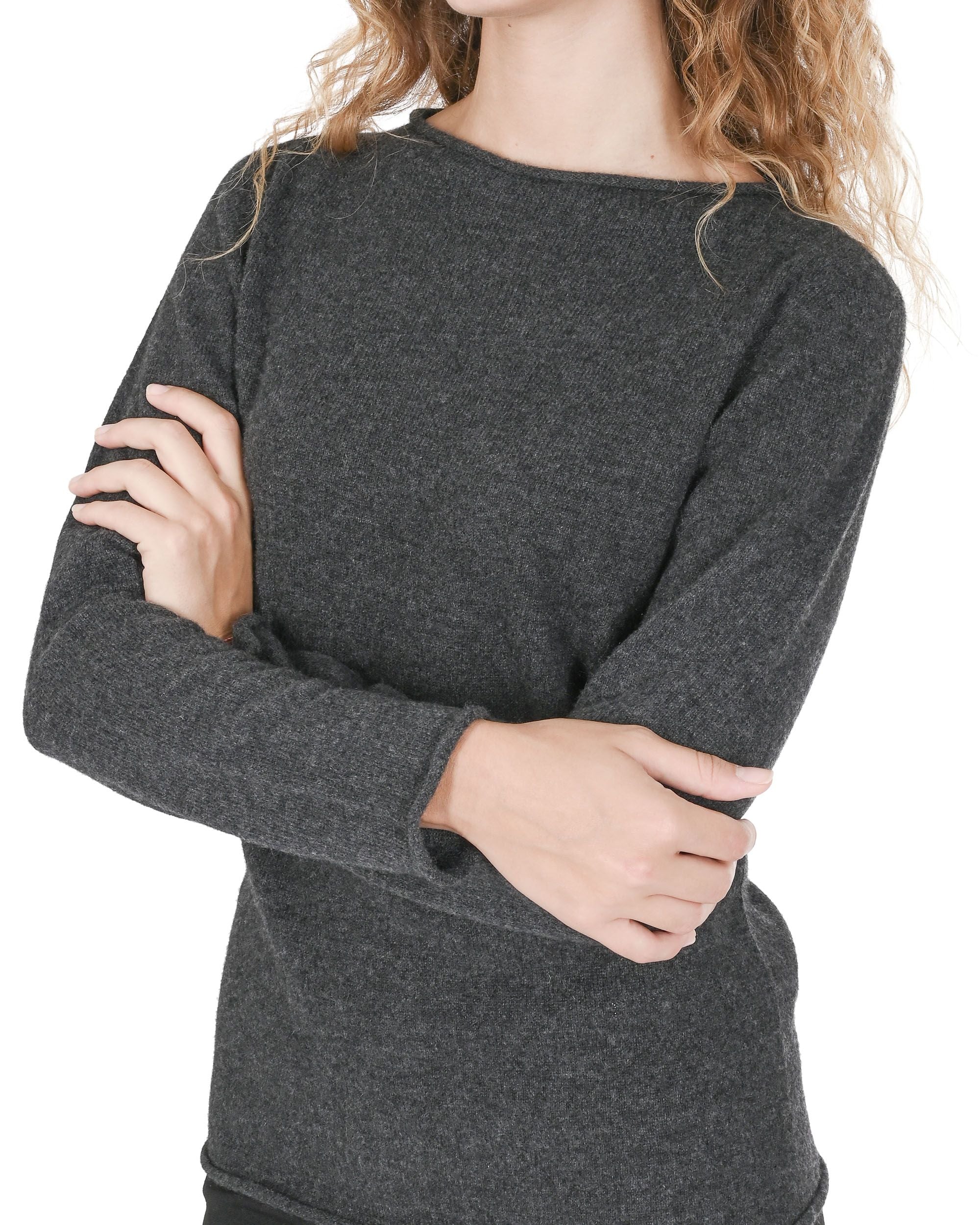 Maglione da donna con scollo a barca in cashmere Crown of Edinburgh COE 0025 GRIGIO SCURO