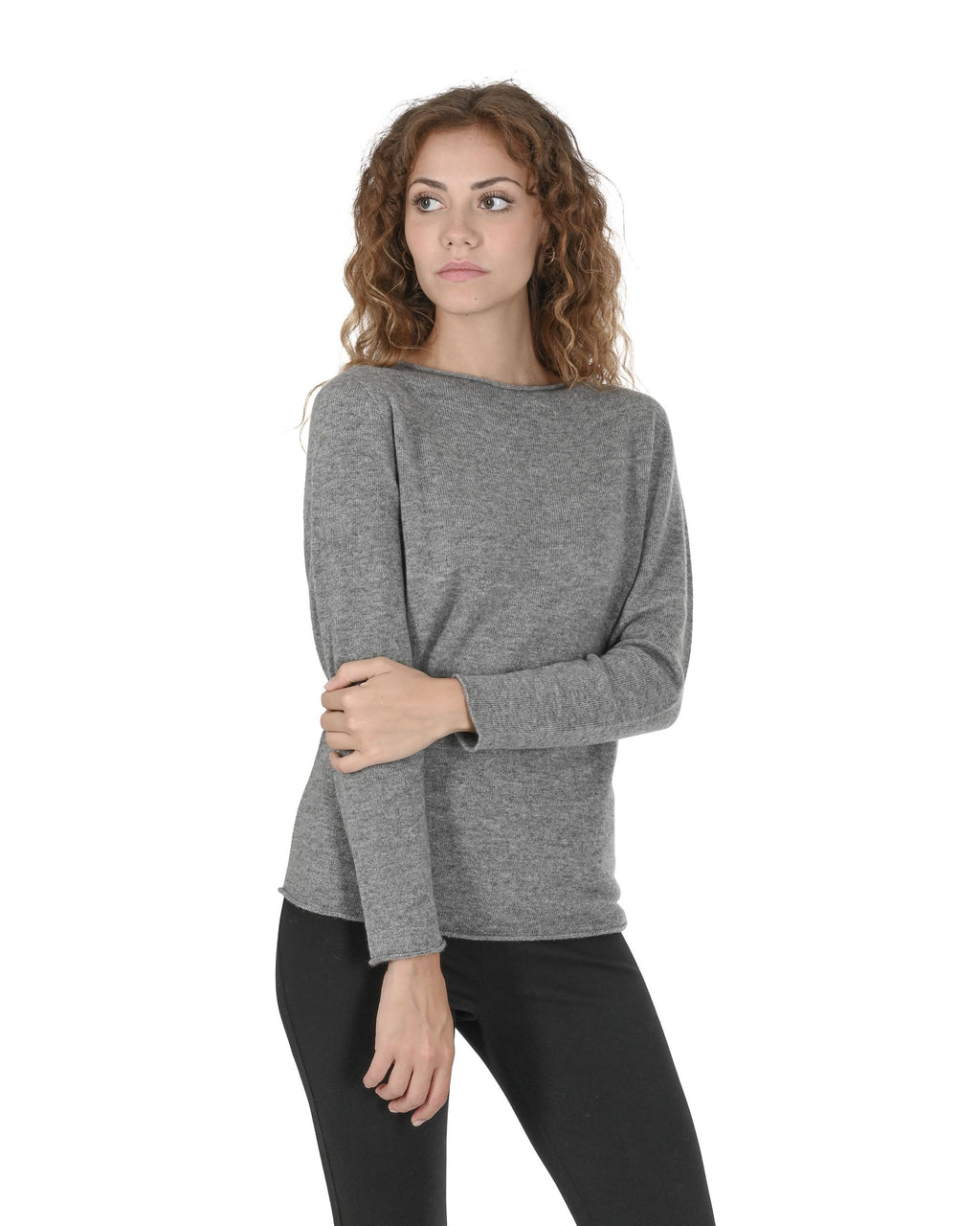 Maglione da donna con scollo a barca in cashmere Crown of Edinburgh COE 0025 GRIGIO
