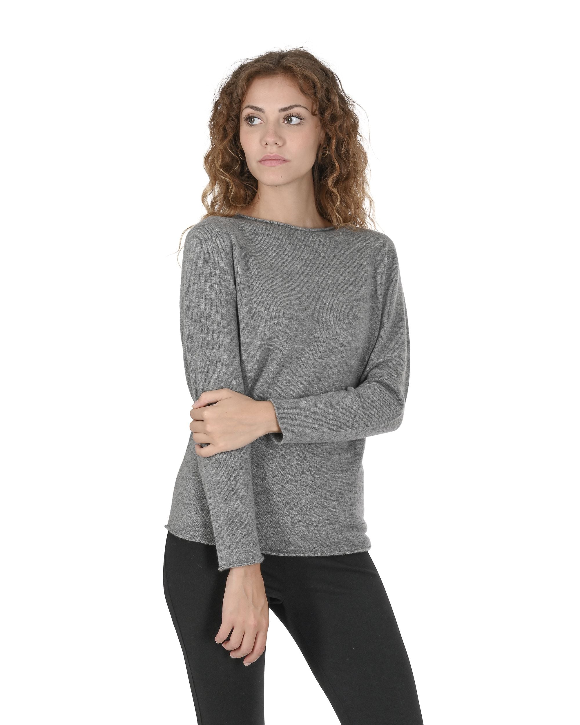 Maglione da donna con scollo a barca in cashmere Crown of Edinburgh COE 0025 GRIGIO