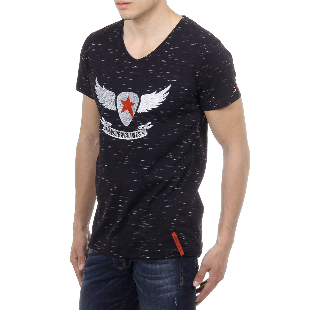Andrew Charles T-shirt da uomo a maniche corte con scollo a V nera CONNOR